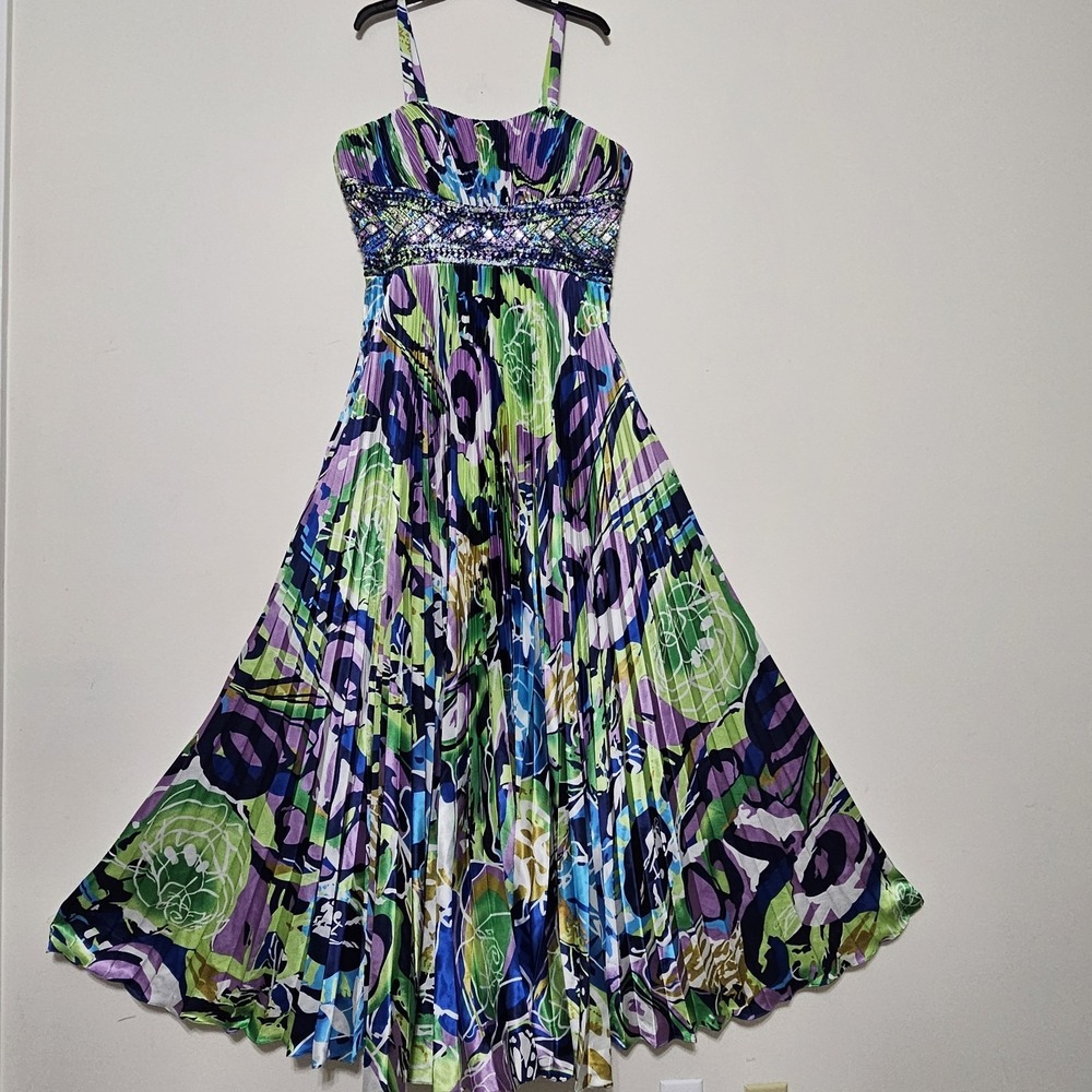 Women's Dress A-Line Fit & Flare Sleeveless Sweetheart Pleated‎ Multicolor Lined